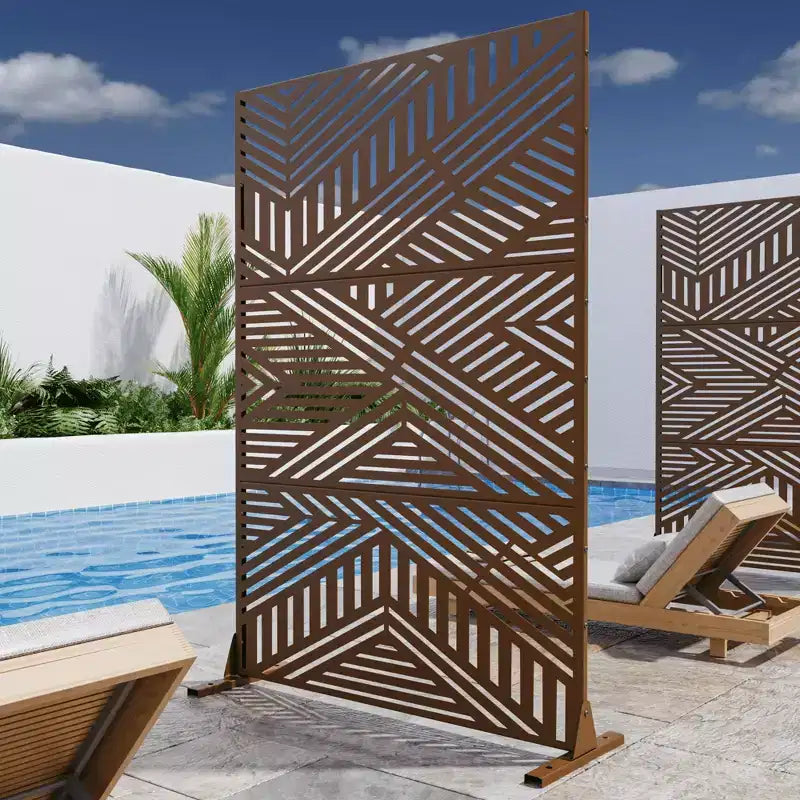 Room Divider Screen Random Stripe Brown Galvanized Sheet 72x47x16in 3-Panel