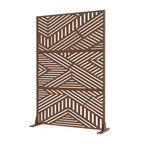 Room Divider Screen Random Stripe Brown Galvanized Sheet 72x47x16in 3-Panel