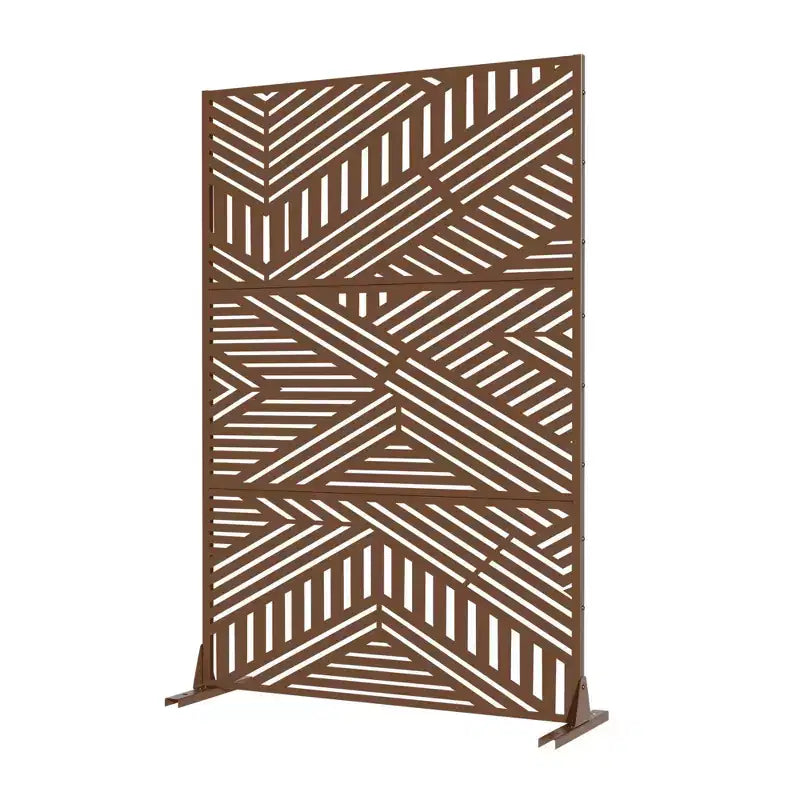 Room Divider Screen Random Stripe Brown Galvanized Sheet 72x47x16in 3-Panel