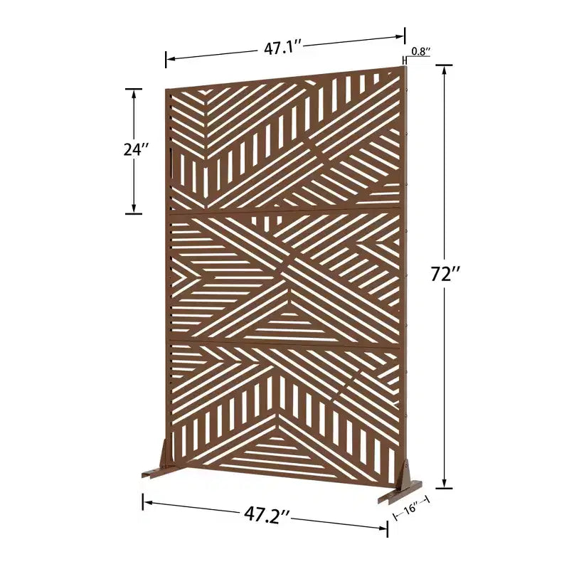 Room Divider Screen Random Stripe Brown Galvanized Sheet 72x47x16in 3-Panel