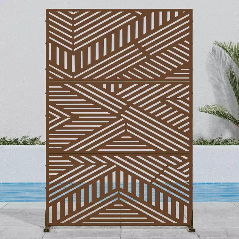 Room Divider Screen Random Stripe Brown Galvanized Sheet 72x47x16in 3-Panel