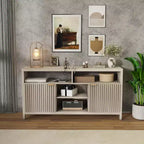 TV Stand 65 Inches,Mid Century Modern Fluted TV Entertainment Center with Storage Cabinets,Slim Tall Wood Media Console Table