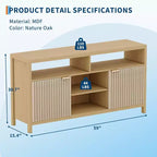 TV Stand 65 Inches,Mid Century Modern Fluted TV Entertainment Center with Storage Cabinets,Slim Tall Wood Media Console Table