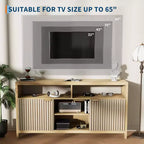 TV Stand 65 Inches,Mid Century Modern Fluted TV Entertainment Center with Storage Cabinets,Slim Tall Wood Media Console Table