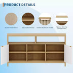 TV Stand 65 Inches,Mid Century Modern Fluted TV Entertainment Center with Storage Cabinets,Slim Tall Wood Media Console Table
