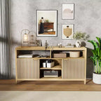 TV Stand 65 Inches,Mid Century Modern Fluted TV Entertainment Center with Storage Cabinets,Slim Tall Wood Media Console Table