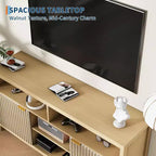 TV Stand 65 Inches,Mid Century Modern Fluted TV Entertainment Center with Storage Cabinets,Slim Tall Wood Media Console Table