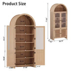 71 Tall Arched Display Cabinet, 6-Tier Modern Fluted Wood Storage Cabinet Rattan Doors, Kitchens Storage Cabinets for Dining Room, Living Room