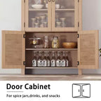 71 Tall Arched Display Cabinet, 6-Tier Modern Fluted Wood Storage Cabinet Rattan Doors, Kitchens Storage Cabinets for Dining Room, Living Room