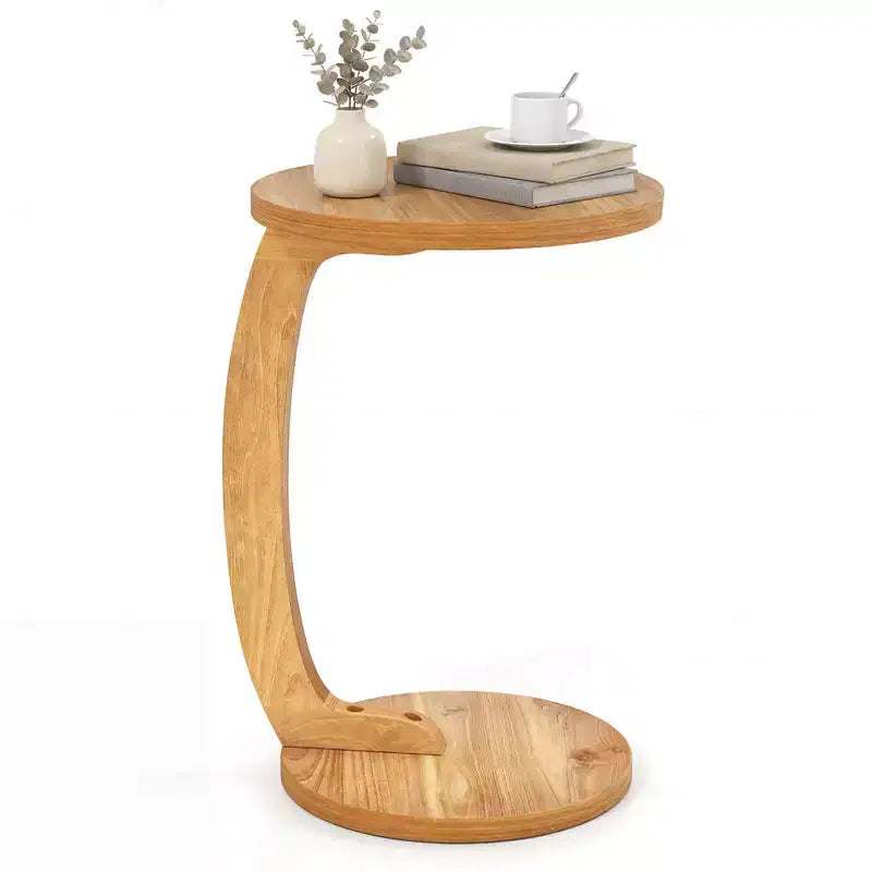 Costway 1/2 PCS Round C-shaped Side Table, 24 Solid Teak Wood End Table with Thickened Top