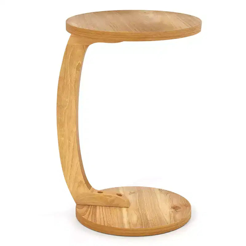 1/2 PCS Round C-shaped Side Table, 24 Solid Teak Wood End Table with Thickened Top