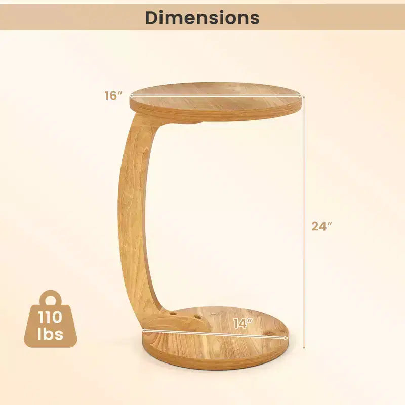 1/2 PCS Round C-shaped Side Table, 24 Solid Teak Wood End Table with Thickened Top