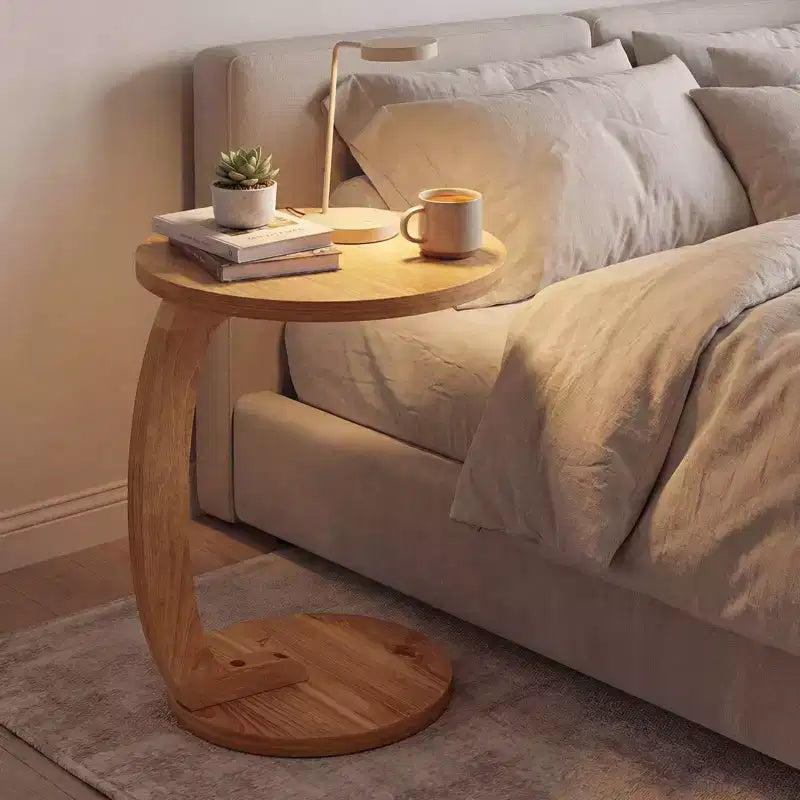 1/2 PCS Round C-shaped Side Table, 24 Solid Teak Wood End Table with Thickened Top