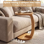 1/2 PCS Round C-shaped Side Table, 24 Solid Teak Wood End Table with Thickened Top