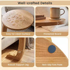 1/2 PCS Round C-shaped Side Table, 24 Solid Teak Wood End Table with Thickened Top