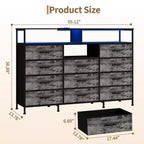 Dresser for Bedroom with 11 Fabric Drawers, Featuring Power Outlet & LED Lights, Wooden Top, 55w TV Stand for Chest of Drawers for Closet Entryway