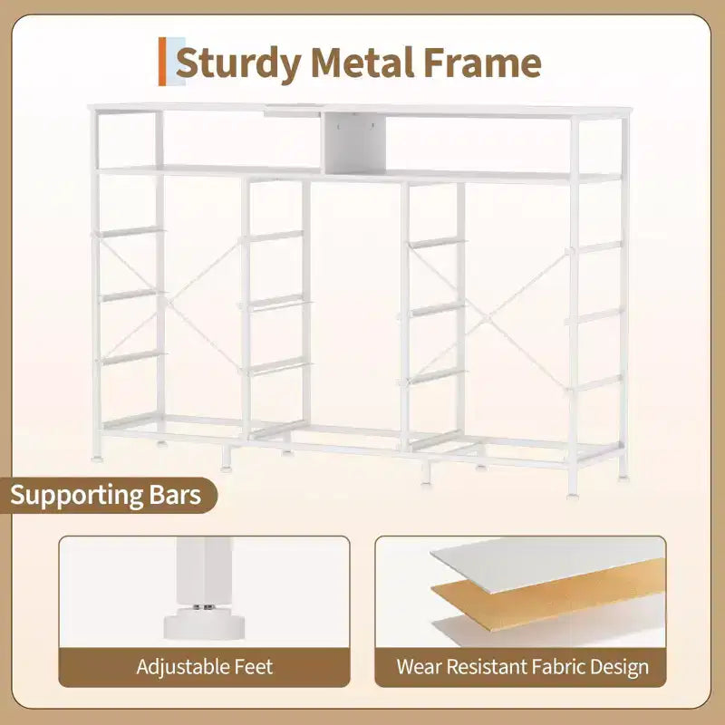 Dresser for Bedroom with 11 Fabric Drawers, Featuring Power Outlet & LED Lights, Wooden Top, 55w TV Stand for Chest of Drawers for Closet Entryway