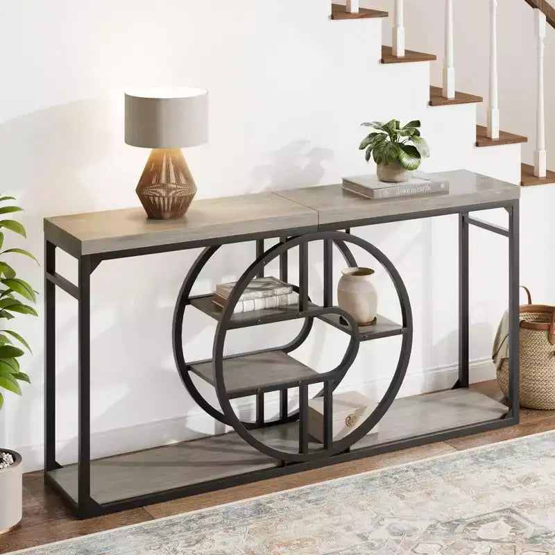 55 Entryway Table, 5-Tier Console Tables for Entryway, Industrial Sofa Tables with Storage for Living Room, Entry Hallway Couch Entrance Table