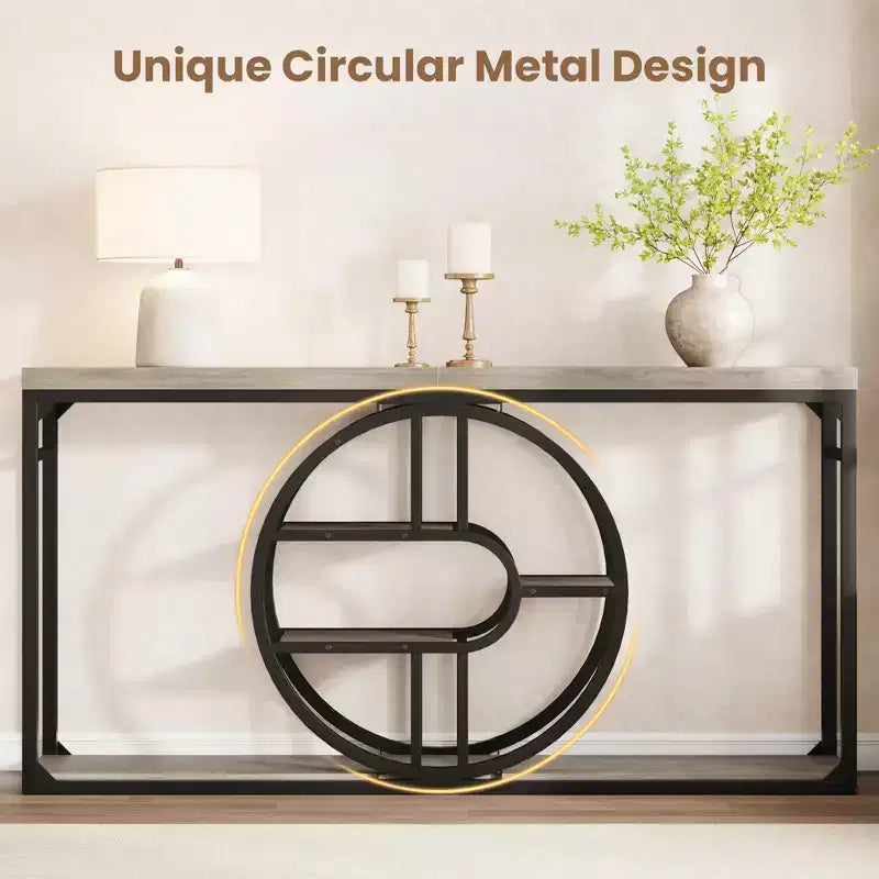 55 Entryway Table, 5-Tier Console Tables for Entryway, Industrial Sofa Tables with Storage for Living Room, Entry Hallway Couch Entrance Table