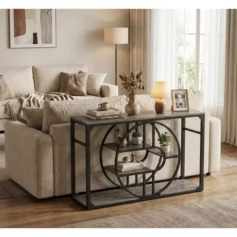 55 Entryway Table, 5-Tier Console Tables for Entryway, Industrial Sofa Tables with Storage for Living Room, Entry Hallway Couch Entrance Table