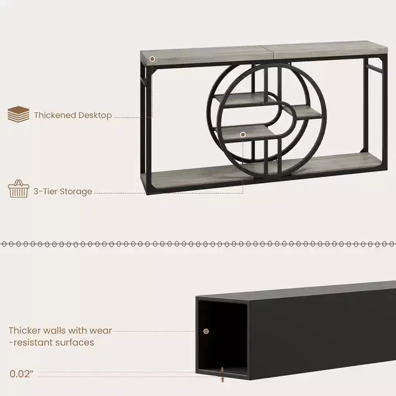 55 Entryway Table, 5-Tier Console Tables for Entryway, Industrial Sofa Tables with Storage for Living Room, Entry Hallway Couch Entrance Table