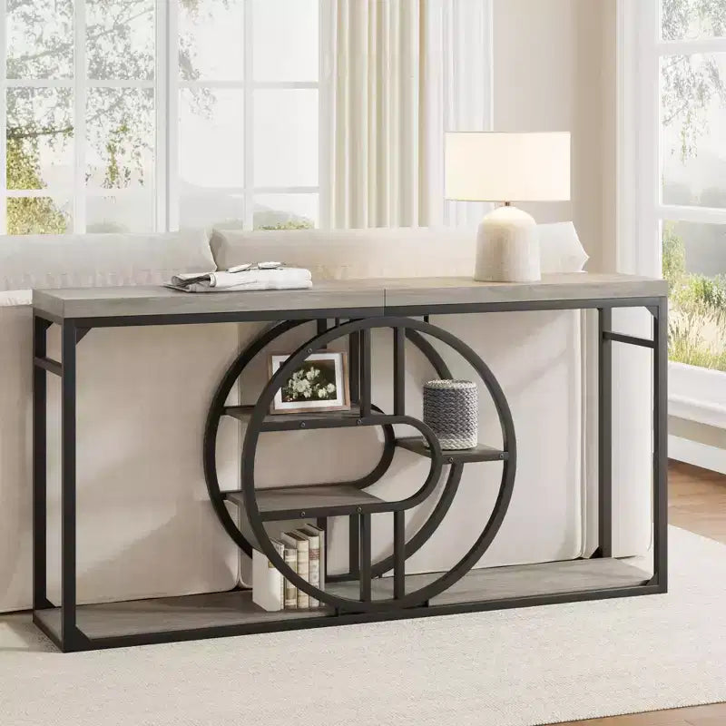 55 Entryway Table, 5-Tier Console Tables for Entryway, Industrial Sofa Tables with Storage for Living Room, Entry Hallway Couch Entrance Table