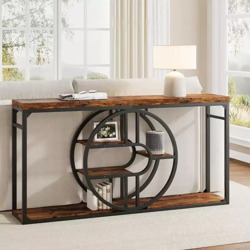 55 Entryway Table, 5-Tier Console Tables for Entryway, Industrial Sofa Tables with Storage for Living Room, Entry Hallway Couch Entrance Table
