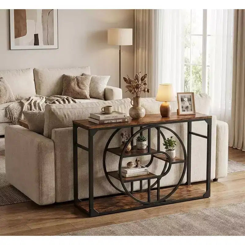 55 Entryway Table, 5-Tier Console Tables for Entryway, Industrial Sofa Tables with Storage for Living Room, Entry Hallway Couch Entrance Table