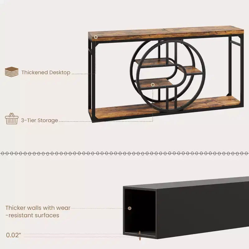 55 Entryway Table, 5-Tier Console Tables for Entryway, Industrial Sofa Tables with Storage for Living Room, Entry Hallway Couch Entrance Table