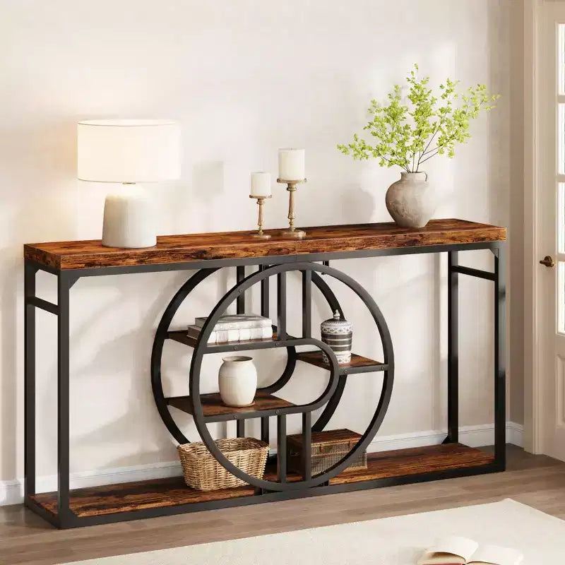 55 Entryway Table, 5-Tier Console Tables for Entryway, Industrial Sofa Tables with Storage for Living Room, Entry Hallway Couch Entrance Table