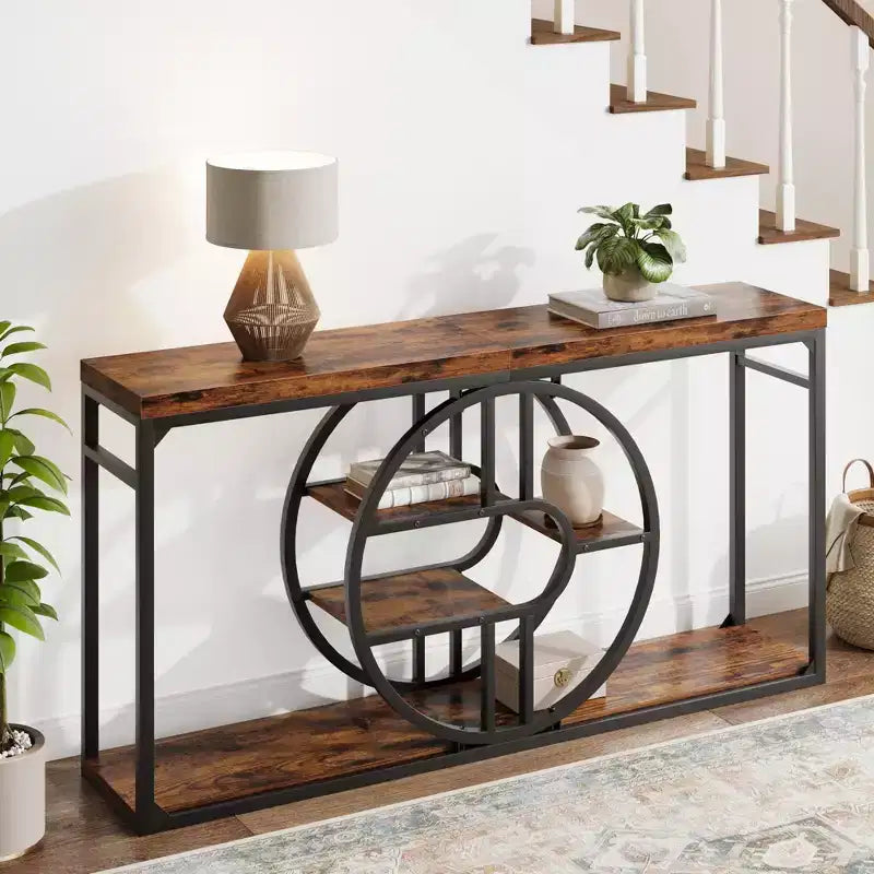 55 Entryway Table, 5-Tier Console Tables for Entryway, Industrial Sofa Tables with Storage for Living Room, Entry Hallway Couch Entrance Table