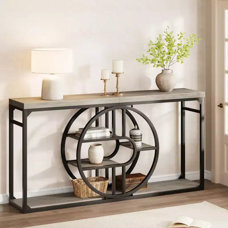 55 Entryway Table, 5-Tier Console Tables for Entryway, Industrial Sofa Tables with Storage for Living Room, Entry Hallway Couch Entrance Table