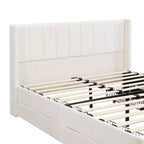 Queen/King Size Upholstered Platform Bed Frame with Storage Drawers & Headboard, Beige
