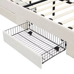 Queen/King Size Upholstered Platform Bed Frame with Storage Drawers & Headboard, Beige