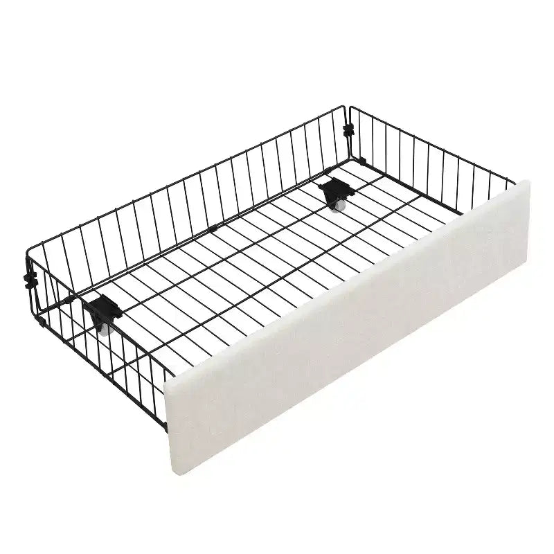 Queen/King Size Upholstered Platform Bed Frame with Storage Drawers & Headboard, Beige