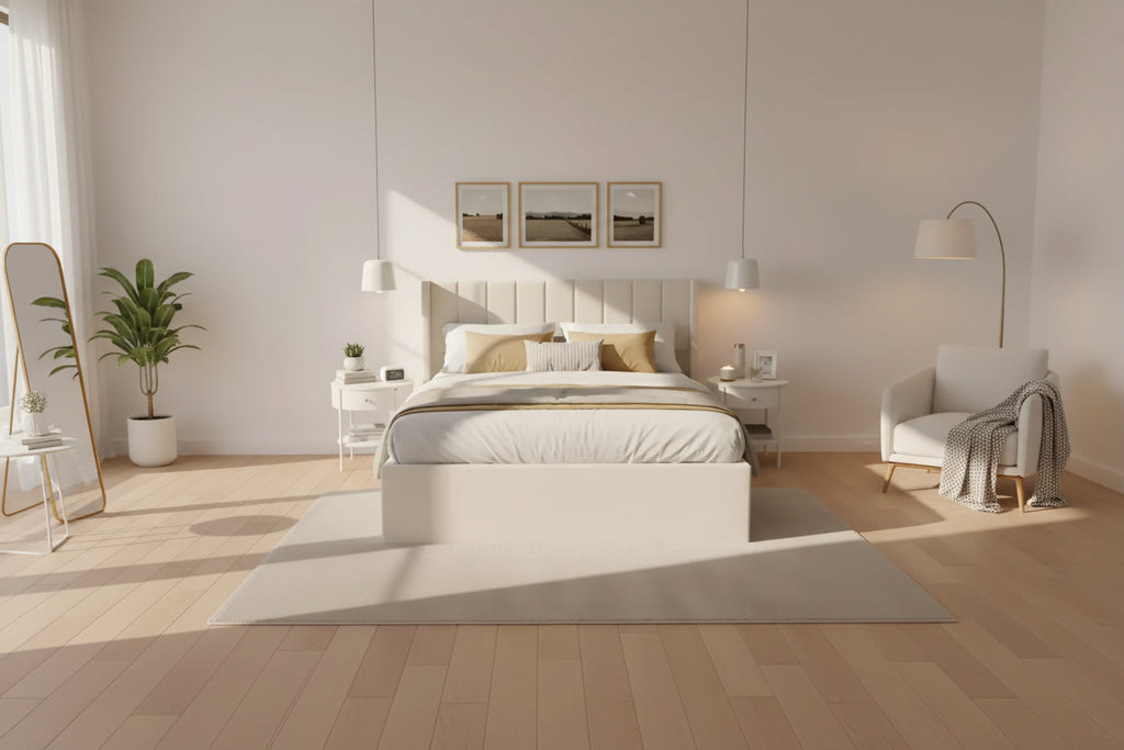 Queen/King Size Upholstered Platform Bed Frame with Storage Drawers & Headboard, Beige