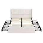 Queen/King Size Upholstered Platform Bed Frame with Storage Drawers & Headboard, Beige