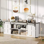 Farmhouse Entertainment Center TV Stand, Ample Storage Cabinets, Sliding Barn Doorsfor Living Room, Bedroom