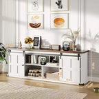 Farmhouse Entertainment Center TV Stand, Ample Storage Cabinets, Sliding Barn Doorsfor Living Room, Bedroom
