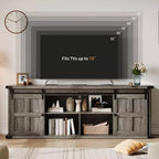 Farmhouse Entertainment Center TV Stand, Ample Storage Cabinets, Sliding Barn Doorsfor Living Room, Bedroom