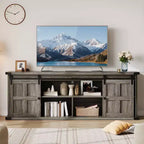 Farmhouse Entertainment Center TV Stand, Ample Storage Cabinets, Sliding Barn Doorsfor Living Room, Bedroom