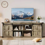 Farmhouse Entertainment Center TV Stand, Ample Storage Cabinets, Sliding Barn Doorsfor Living Room, Bedroom