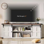 Farmhouse Entertainment Center TV Stand, Ample Storage Cabinets, Sliding Barn Doorsfor Living Room, Bedroom