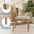 Set of 2 Rattan Dining Chairs, Mid-Century Modern Farmhouse Kitchen Chairs with Wooden Frame & Rattan Back for Dining & Living Room