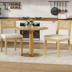 Set of 2 Rattan Dining Chairs, Mid-Century Modern Farmhouse Kitchen Chairs with Wooden Frame & Rattan Back for Dining & Living Room