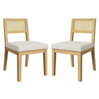Set of 2 Rattan Dining Chairs, Mid-Century Modern Farmhouse Kitchen Chairs with Wooden Frame & Rattan Back for Dining & Living Room
