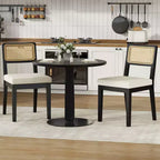 Set of 2 Rattan Dining Chairs, Mid-Century Modern Farmhouse Kitchen Chairs with Wooden Frame & Rattan Back for Dining & Living Room