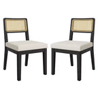 Set of 2 Rattan Dining Chairs, Mid-Century Modern Farmhouse Kitchen Chairs with Wooden Frame & Rattan Back for Dining & Living Room