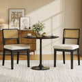 Set of 2 Rattan Dining Chairs, Mid-Century Modern Farmhouse Kitchen Chairs with Wooden Frame & Rattan Back for Dining & Living Room