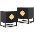 1/2 PCS Fluted Nightstand with 2 Drawers with Pine Wood Handles & Metal Frame for Bedroom Black/White